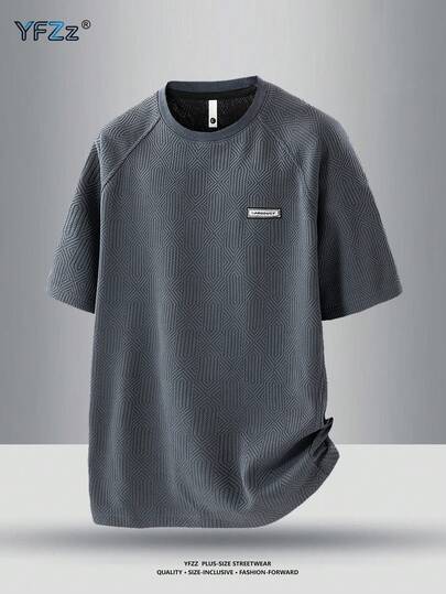 加大码男士夏季休闲时尚前字母贴片设计柔软透气凉爽户外休闲圆领短袖T恤