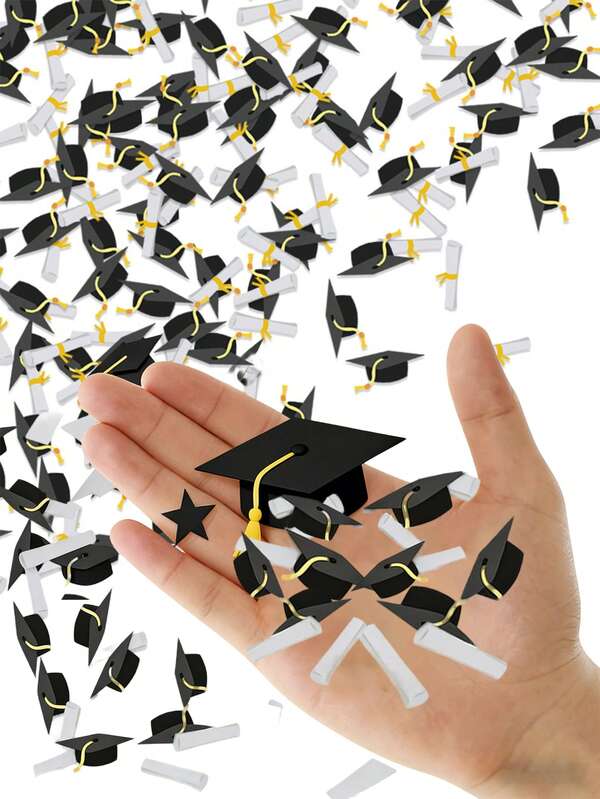 100片装毕业帽和毕业证书图案轻盈抛洒彩纸，适用于2026届毕业典礼，可作2026届毕业典礼餐桌装饰、DIY毕业派对道具、毕业生完美礼物、毕业派对装饰、毕业活动派对用品、家居装饰、2026届毕业派对用品。