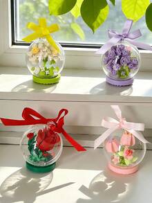Assorted Mini Artificial Flower Crystal Ball, Children Building Blocks, Micro Particle Building Blocks, Flower Plant Pot Building Blocks, Educational Toys, Pendants And Desktop Decor With Bow Ribbons, Suitable For Home Decor, Birthday/Valentine's Day/Mother's Day/Thanksgiving/New Year Gifts - Multicolor - View 10