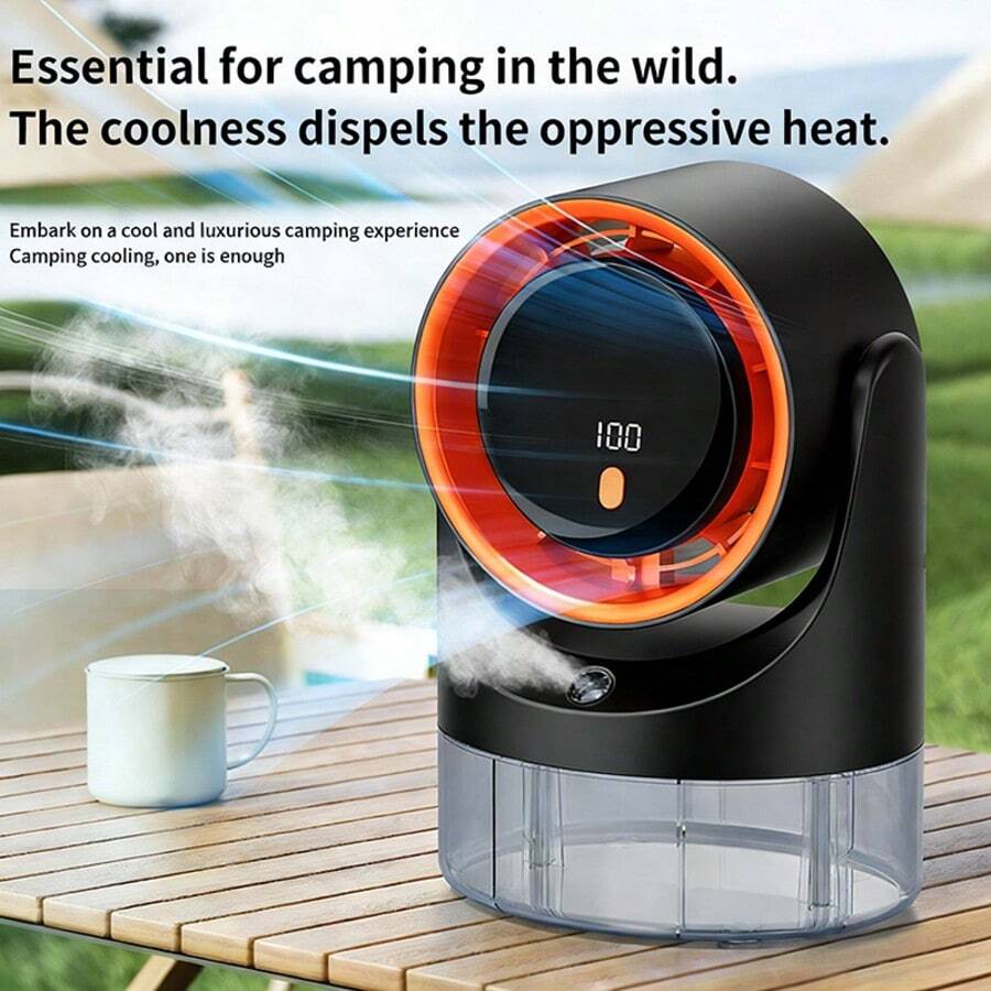 桌面喷雾风扇，带LED显示屏，可旋转，桌面空调风扇，家用/办公用，USB充电，适合露营、徒步旅行、办公室、家庭、客厅等场所。