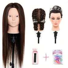 22inch Mannequin Head With Long Synthetic Hair - Perfect For Cosmetology Training & Styling Practice, Brown - View 11