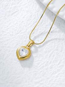 1pc Elegant Romantic 18K Gold Plated Stainless Steel Zirconia Heart Necklace, Suitable For Women, Valentine's Day, Mother's Day, Music Festival, Engagement - Heart Necklace - View 5