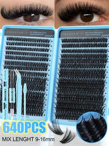 800pcs D-Curl Individual False Eyelashes With Adhesive & Sealant, Includes Tweezers & Lash Brush, Large Capacity, Soft & Natural, Suitable For Beginners, Easy DIY At Home, Portable For Travel, Enlarges Eyes, Lightweight & Reusable - Multicolor - View 24