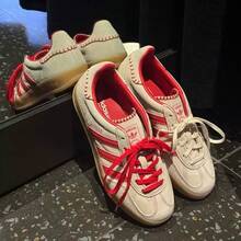 Adidas Clover Women's GAZELLE INDOOR Sporty T-Toe Shoes Casual Sneakers - Beige/red - View 7