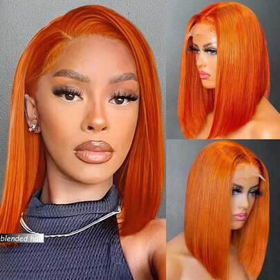 180% Density 8-36Inch 13x4 Lace Front Wigs Human Blended Hair Straight Wigs For Women 12A Pre Plucked HD Lace Frontal Wig With Baby Hair Ginger Orange 350