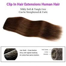 8Pcs Straight Human Hair Extensions 18 Clips In Human Hair Extensions Human Hair Straight Clip In Hair Extensions For Women Double Weft Remy Human Hair Extensions Brown - S2 - View 4
