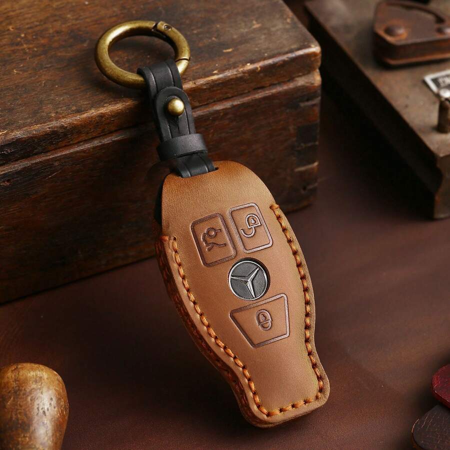 1pc Genuine Leather Key Fob Cover/Case Suitable For GLK, E-Class, C-Class, R350, Old GL, E-Class, GLC - one-size - View 1