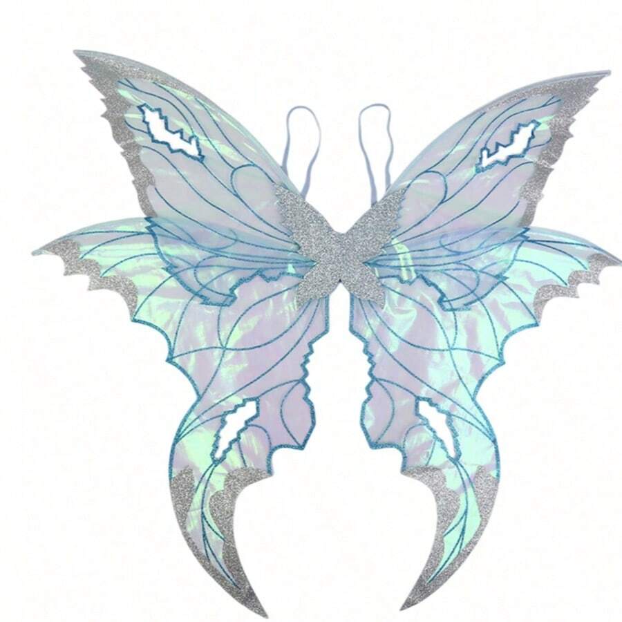 Butterfly Wing For Women, Double Layered Glitter Cutout Sheer Fairy Wings Halloween Cosplay Supplies - Blue - View 1