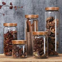 1pc Glass Storage Jar With Bamboo Lid, Glass Food Storage Container, Airtight Glass Jar For Storing Candy, Cookies, Rice, Coffee Beans, Snacks, Spices, Kitchen Accessories, Heat-Resistant Glass Storage Jar, Kitchen Food, Grains, Coffee Beans, Tea, Sealed Jar, Transparent Storage Container - Multicolor - View 1