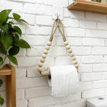 1 Stück Toilettenpapierhalter mit Holzstab und Perlen, Küche Badezimmer Holzstab & Perlen Küchenrollenhalter, Handtuchhalter, Landhausstil nordischer Stil Holz Handtuchhalter, Wohndekoration Küchenrolle & Handtuch Aufbewahrung Hängeaccessoire - Verschiedenfarbig - Übersicht 3