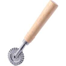 Pastry Cutter Wheel With Roller Pasta, Ravioli, Pizza, Dumplings, And Noodles - Zinc Alloy, Wooden Handle, Fluted Design, Versatile Kitchen - Silver - View 2