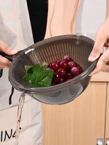 2pcs/Set Plastic Kitchen Colander, Vegetable Fruit Washing Basket With Handle, Double Layer Drain Basket - M - View 1