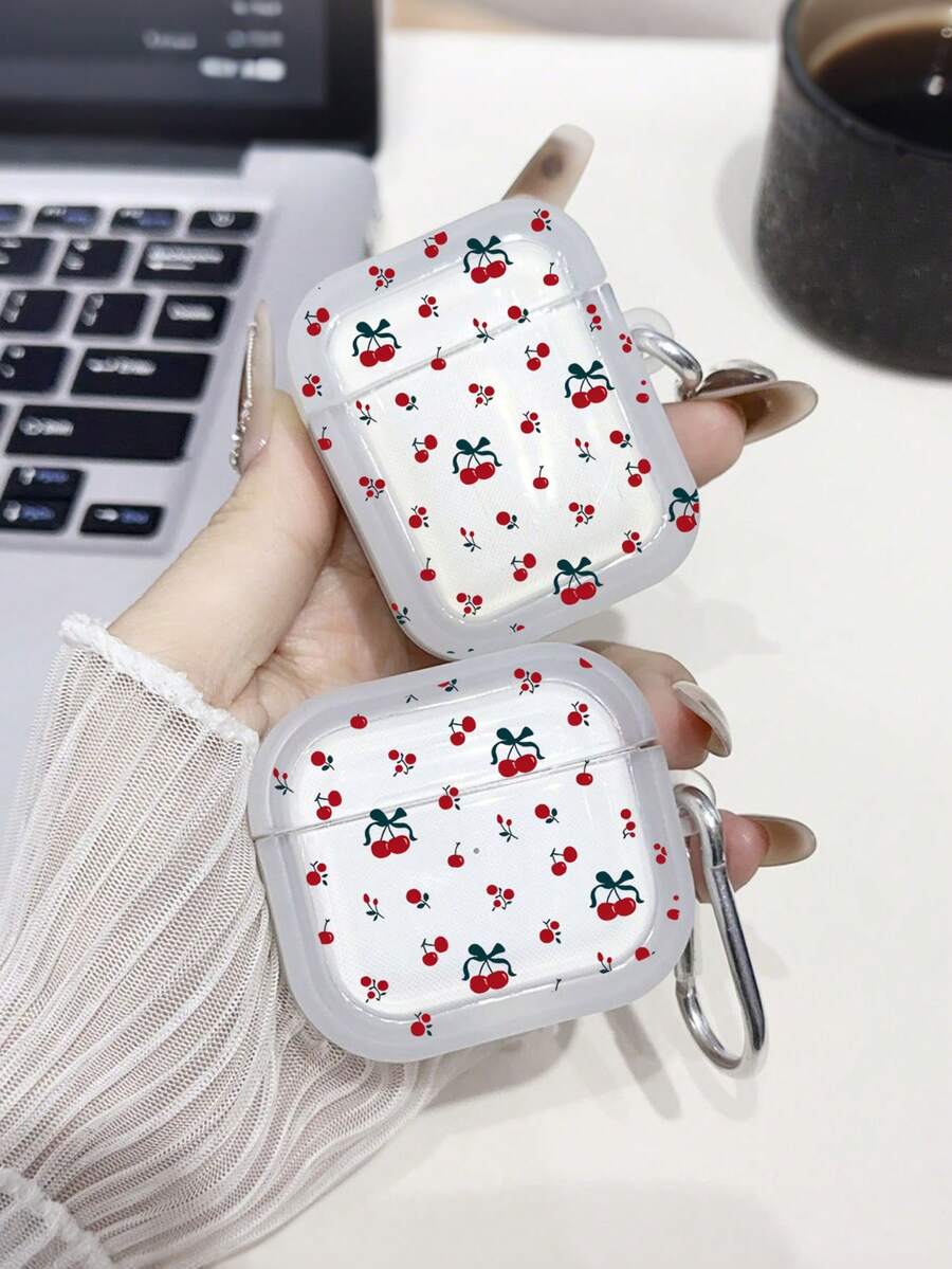 樱桃图案透明保护壳，带钥匙扣，可爱水果印花透明TPU保护壳，适用于 1/2/3 Pro和Pro 2 - 彩色 - 查看 1