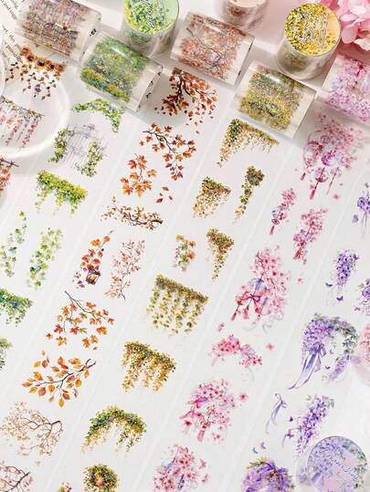 CANDY POETRY 1 Cuộn băng dính Washi họa tiết dây leo dài 2m, nhãn dán phong cách retro sáng tạo, đồ dùng trang trí thủ công DIY, quà tặng ngày lễ, đồ dùng văn phòng phẩm cá nhân hóa cho sổ lưu niệm và trường học (6 kiểu ngẫu nhiên)