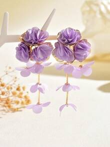 1对布艺花朵耳环，温柔优雅的女士耳环，度假风独特设计耳环 - 花朵耳環 - 查看 6