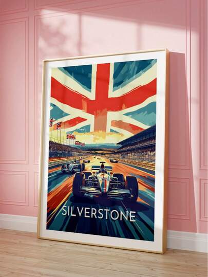 1pc Frameless Vintage Silverstone F1 Grand Prix Poster, Dynamic Racing Illustration With Cars On Track, Retro Motorsport Art Print, Home Decor For Living Room, Bedroom, Dorm, Back To School, Funky Posters, Room Decor, Party Decoration, Best Gift Choice