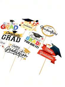 5Pcs Graduation Cake Decorations | Graduation Party Decor For High School/University Graduations Happy Graduation Paper Cake Topper - Graduation Cake Decoration - View 5
