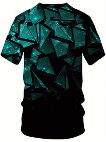 Set di camicia e pantaloncini sportivi casual estivi per uomo taglia grande - motivo geometrico verde-nero, in tessuto misto poliestere traspirante, lavabile in lavatrice, adatto per uomini alti e in sovrappeso, taglia large. - Colori misti - Visualizzare 9