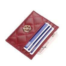 Baellerry 1个时尚简约菱形图案卡包，女士迷你信用卡钱包，高品质PU皮革多卡位设计，商务/通勤便携礼品 - 紅色 - 查看 7