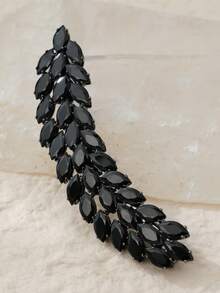 1件优雅黑色锆石闪亮麦穗耳夹，法式复古半丸子头发夹，高贵新娘发饰 - 黑色 - 查看 7