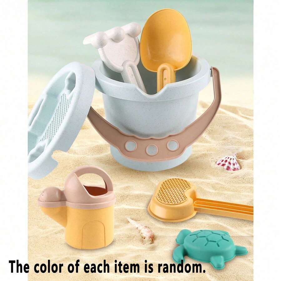 9pcs Children's Beach Interactive Toy Set, Including Beach Bucket Set, Thick Sand Shovel, And Straw-Made Sand Tools - Multicolor - View 1