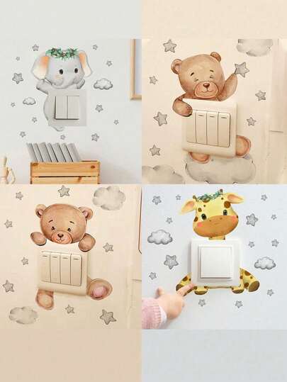 New Cartoon Bear, Giraffe, Star, Elephant, Cloud Switch Stickers, Protective Covers, Bedroom And Living Room Decorative Wall Stickers