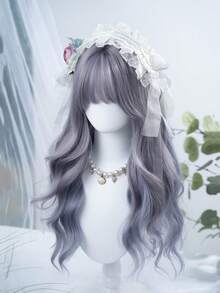 alicegarden Peruca sintética ondulada de 28 polegadas de comprimento, estilo natural, cinza-azul. Com franja, esta peruca é muito adequada para uso diário, proporcionando uma aparência natural e realista, imitando o cabelo feminino. (Acessórios não incluídos) - Cinza Azul - Ver 4
