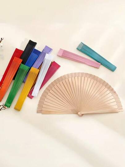 2pcs Retro Handmade Folding Fan, Solid Wood Dance Performance Props, Wedding Party Home Decor