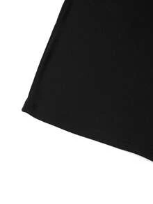 女士休闲中袖T恤，纯色圆领T恤，女士上衣，优质领口设计，春季黑色 - 黑色 - 查看 4