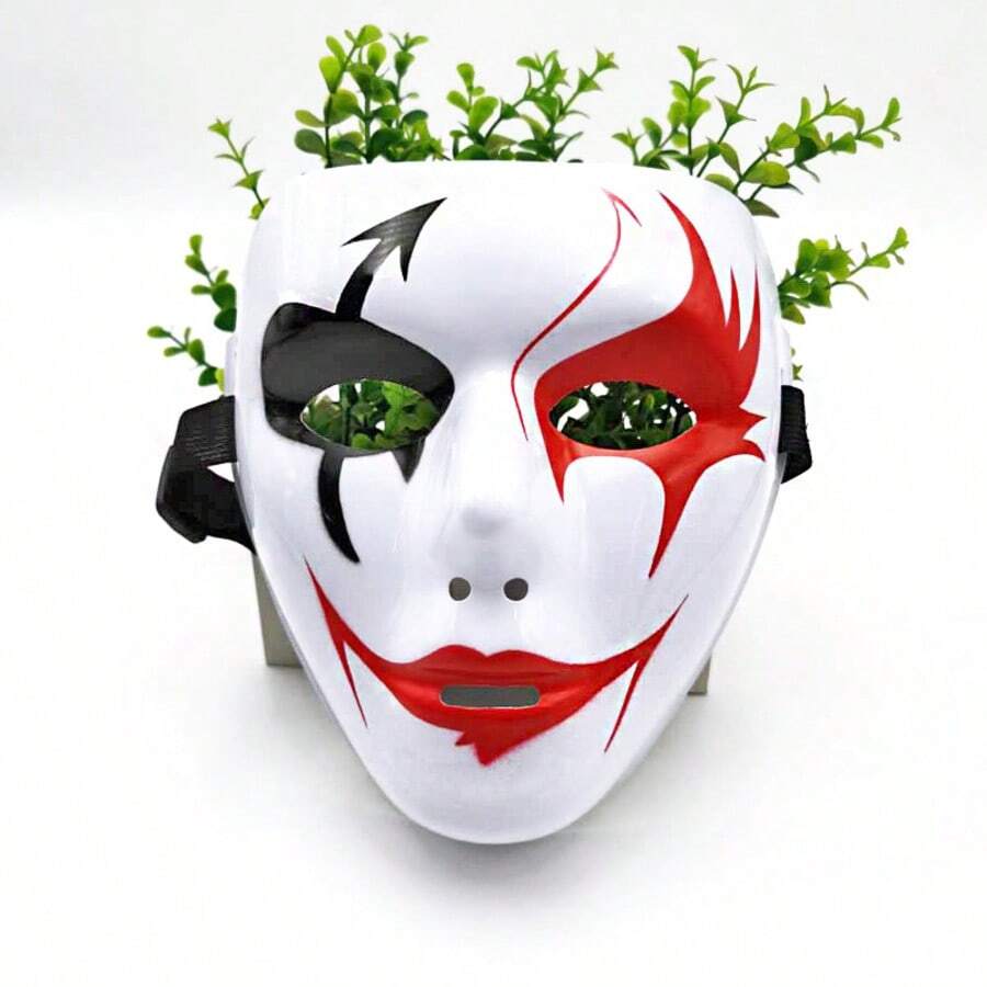 Mặt nạ hóa trang Halloween, mặt nạ che kín mặt vẽ tay màu trắng, mặt nạ nhảy đường phố dành cho người lớn, mặt nạ chú hề tử thần màu đen vàng. - Xem 1