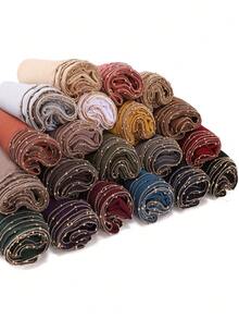 1pc Women's Chiffon Metal Chain Edged Long Scarf Hijab - Multicolor - View 5