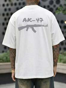 FRACTYR 男士印花T恤，休闲街头风，宽松圆领，夏季款 - 白色 - 查看 2