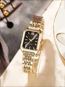 一套女士手表/4件套首饰，优雅方形石英表，搭配不锈钢表带，送给她的完美礼物，休闲风格，最佳礼品套装 - 白色 - 查看 9