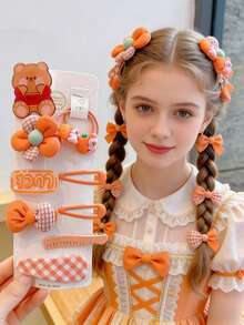 10个可爱小熊发圈，时尚格子发夹，发饰 - 彩色 - 查看 2