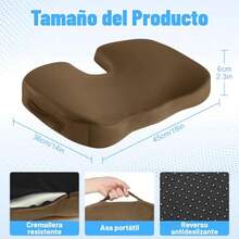 Cojin Ortepedico de Memory Foam para Asientos con Base Antideslizante Cojín Ortopedico para Silla de Oficina Alivio para Dolor de Ciatica Espalda y Coxis Cojin Ergonomico para Silla para Coche - Terciopelo de Cristal MarrnG - Ver 6