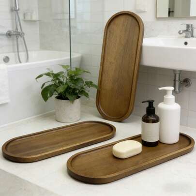 Decorative Wooden Tray, Multi-Functional Wooden Tray For Cosmetics, Lipstick And Perfume Storage, Creative Wooden Tray, Storage Wooden Tray, Bathroom Accessories, Suitable For Living Room, Home, Dining Table, Hotel, Natural Wooden Tray, Gift Wooden Tray