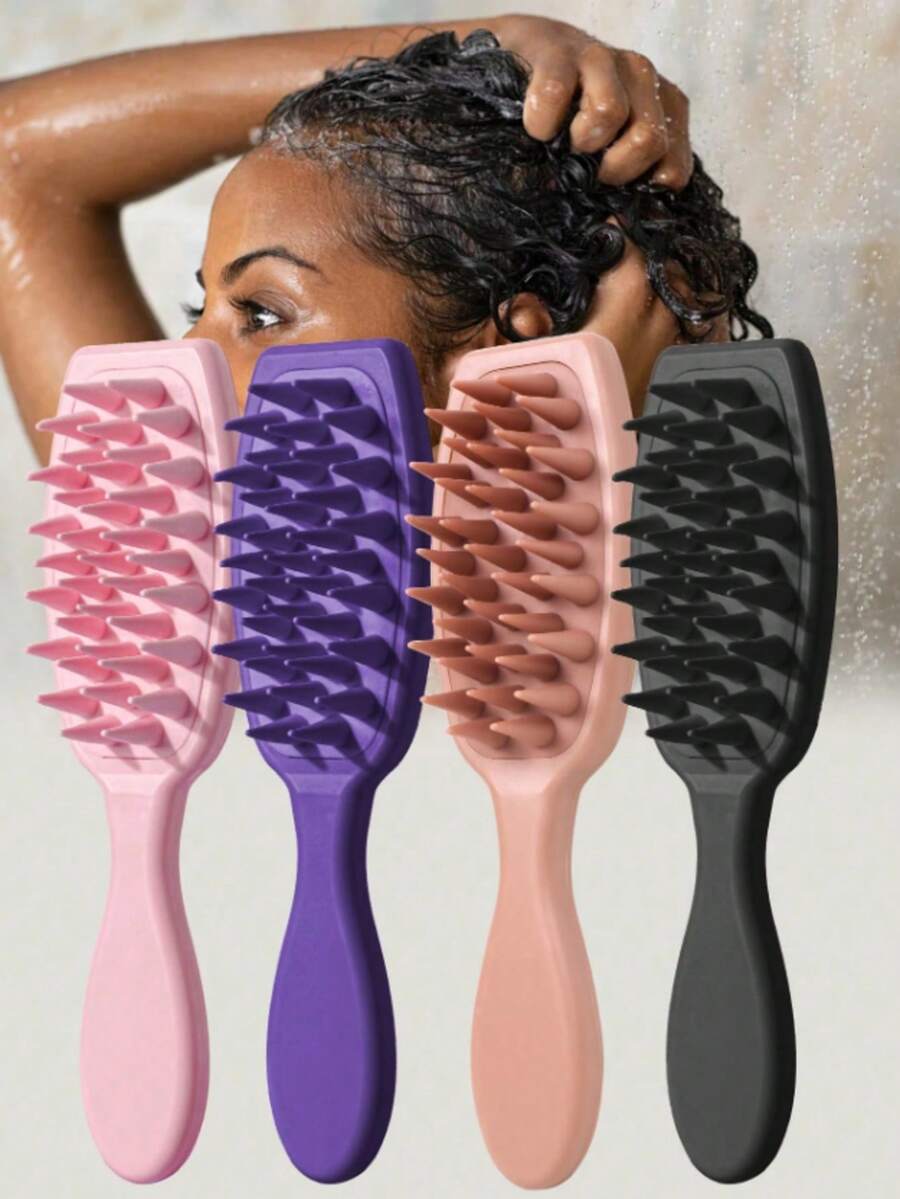 "1pc Shampoo Brush Scalp Massager Comb, Silicone Hair Scrubber With Long Handle For Hair Growth And Dandruff Removal, For Home Use Hair Brush Comb( Pink), Hair Styling Tools Hair Accessories " - 藕粉色 - 查看 1