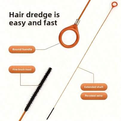 1支装加长型排水管疏通钩，带尼龙涂层柔性鹅颈 - 手动浴室、浴缸和淋浴下水道疏通工具，无需电池，排水管清洁蛇，符合人体工程学的手柄设计，经久耐用