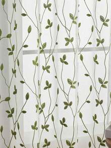 1件刺绣薄纱窗帘，花卉图案，带杆袋，防紫外线，透气，涤纶面料，无衬里，适用于客厅、卧室、餐厅 - 綠色 - 查看 6