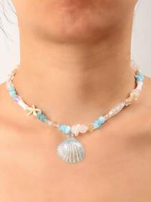 Collar con colgante de animal inspirado en la naturaleza, estilo bohemio casual y lindo, adecuado para vacaciones en la playa, estilo oceánico, romántico francés (color y diseño de cuentas asignados al azar) - Multicolor - Ver 1