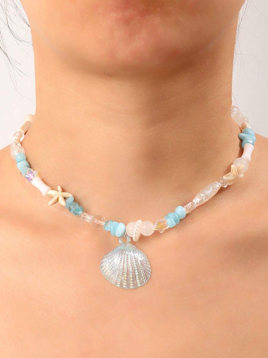 Collar con colgante de animal inspirado en la naturaleza, estilo bohemio casual y lindo, adecuado para vacaciones en la playa, estilo oceánico, romántico francés (color y diseño de cuentas asignados al azar) - Multicolor - Ver 1