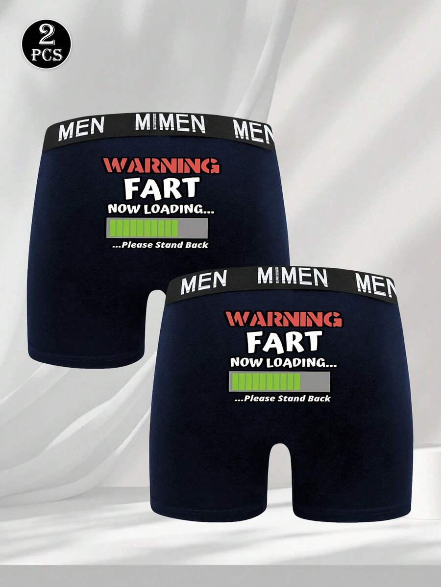 2 piezas Calzoncillos minimalistas de uso diario para hombres, ropa interior con cintura elástica y estampado de letra sexy en la nalga - Azul - Ver 1