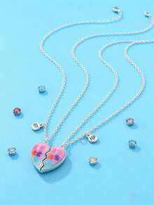2pcs/Set Cute & Fashionable "Best Friends" Zinc Alloy Glitter Heart Necklace, Suitable For Daily Wear And Festivals - Multicolor - View 5