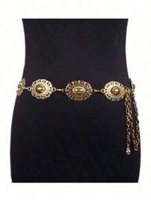 1pc Personalized Geometric Circle Single Layer Body Chain, Simple Punk Metal Waist Chain - Multicolor - View 9