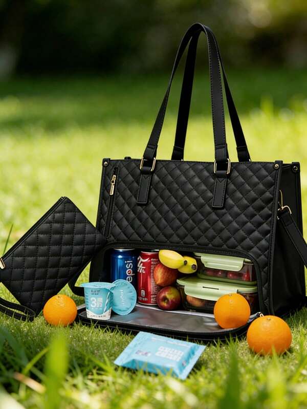 New Fashion Large Capacity Tote Bag, Classic Multi-Color Insulated Bag, Suitable For Laptop Bag, Mommy Bag, Commute Bag, Daily Fitness Lunch Bag, Picnic Bag, Waterproof Insulated Shoulder Bag, Back To School Supplies Bag, School Work Lunch Bag, Women Cooler Bag, Picnic Accessories, Lunch Box