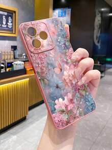 1pc Gradient Pink & Blue Butterfly Printed Shockproof Phone Case, Compatible With Samsung/Galaxy///// Android Models - Pink - View 2