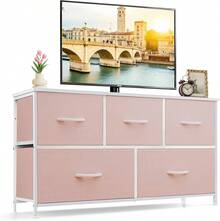 8-Drawer Dresser For Bedroom, Anti-Tip Tall Storage Organizer Chest Of Drawers With Wooden Top And Metal Frame Fabric Bins For Closet, Living Room, Hallway, Entryway, Black,Local Delivery - 粉色 - 查看 13