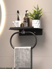 1pc Oval Towel Rack, Wall-Mounted, No Drilling Required, Space-Saving Bathroom Organizer With Towel Ring, Bathroom Triangle Shelf, Bathroom Towel Rack, Bathroom Hardware - Multicolor - View 2