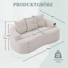 Este moderno conjunto de sofá de dos plazas presenta cojines redondos y profundos con estampado de nubes de chenilla, un diseño compacto sin muelles e incluye tres cojines decorativos. Ideal para apartamentos pequeños. - Beis - Ver 2