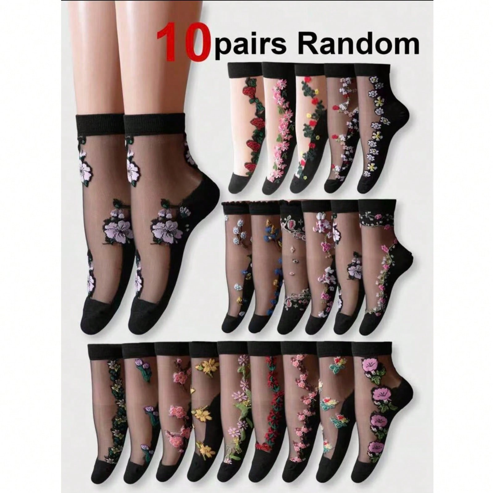Pares de calcetines finos de malla para mujer, calcetines de tobillo de encaje sedoso y transparente con volantes de verano, calcetines largos lindos,